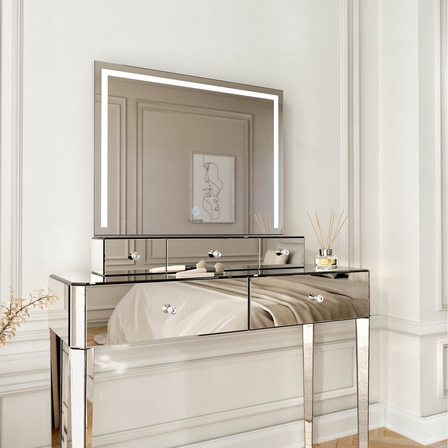 Callie X Ivy Led Mirror Dressing Table - Silver