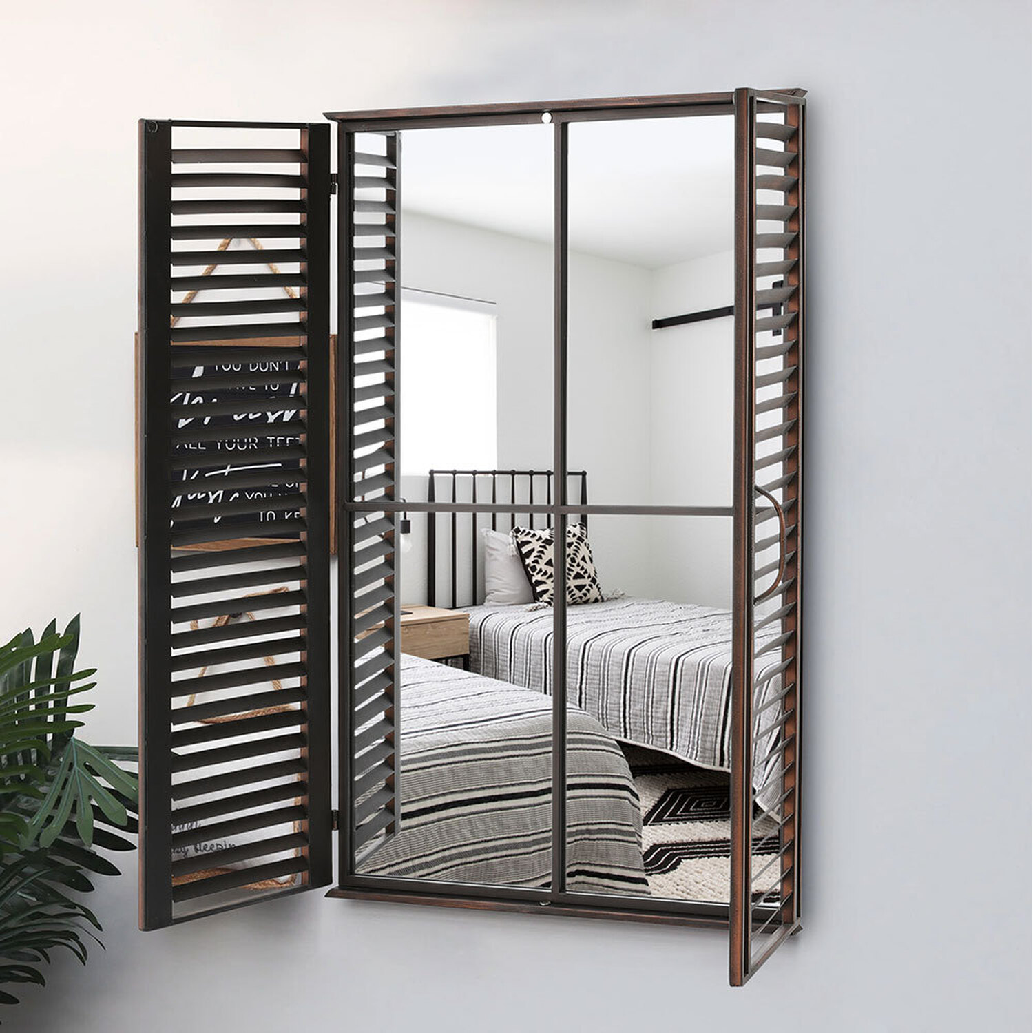 Decorative Vintage Brown Shutter Window Mirror - Vintage Brown