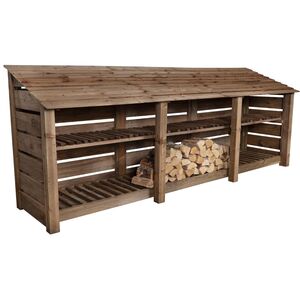 Slatted Triple Bay Wooden Log Store With Kindling Shelf