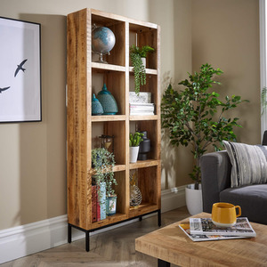 Natural / Tall Home Source Stockton Mango Wood 8 Shelf Bookcase shot 6078301