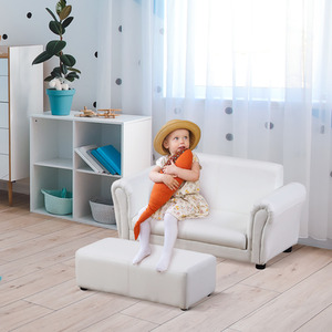 HOMCOM 2 Seater Kids Twin Sofa with Ottoman