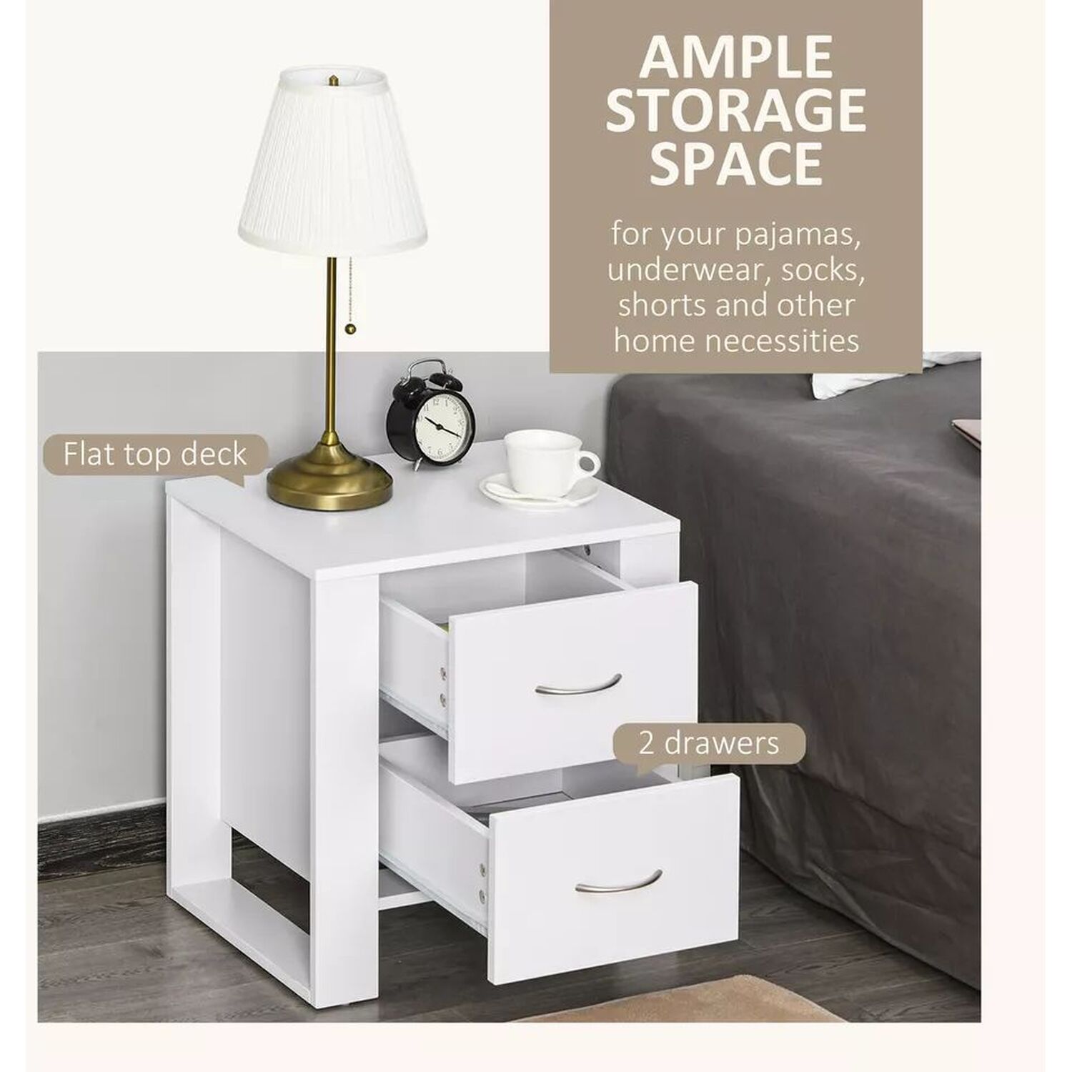 Set Of 2 Boxy Bedside Tables With Drawers - White