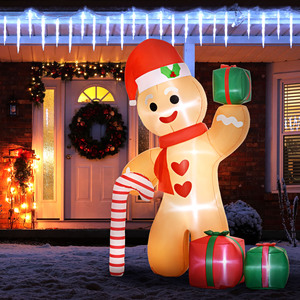 Outsunny 8ft Inflatable Gingerbread Man with Candy Cane and Gift Bags