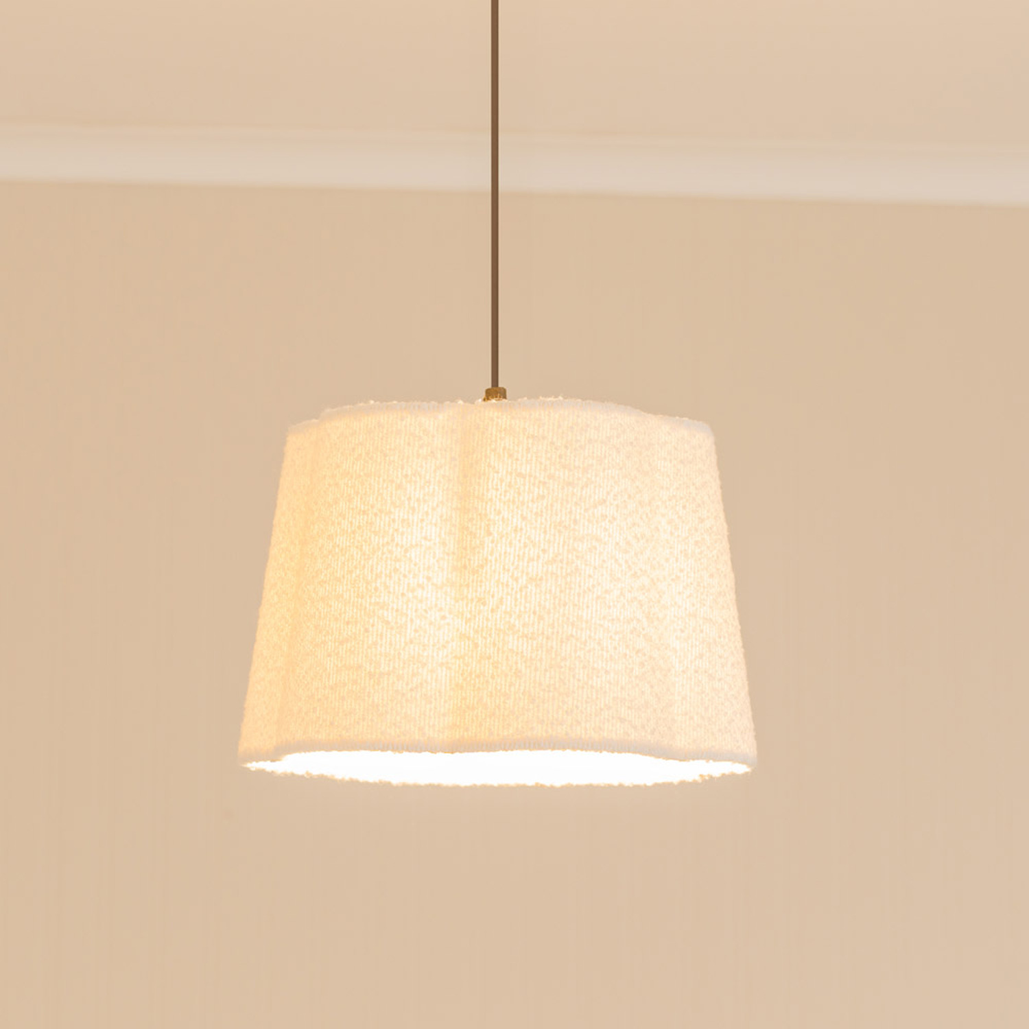 Amy Cream Boucle Scallop Shape Ceiling Floor Table Lamp Shade with LED Bulb - Cream