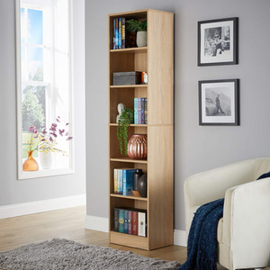 Oak Effect Home Source Clara Tall Narrow Storage Bookcase  shot 7021653