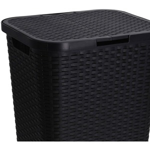 Plastic Rattan Laundry Basket with Lid and Handles