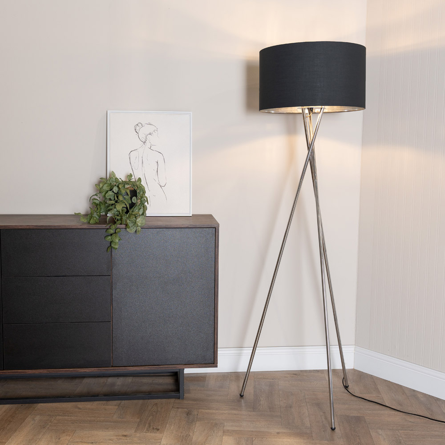 Image of Camden Chrome Tripod Floor Lamp Silver&hellip;