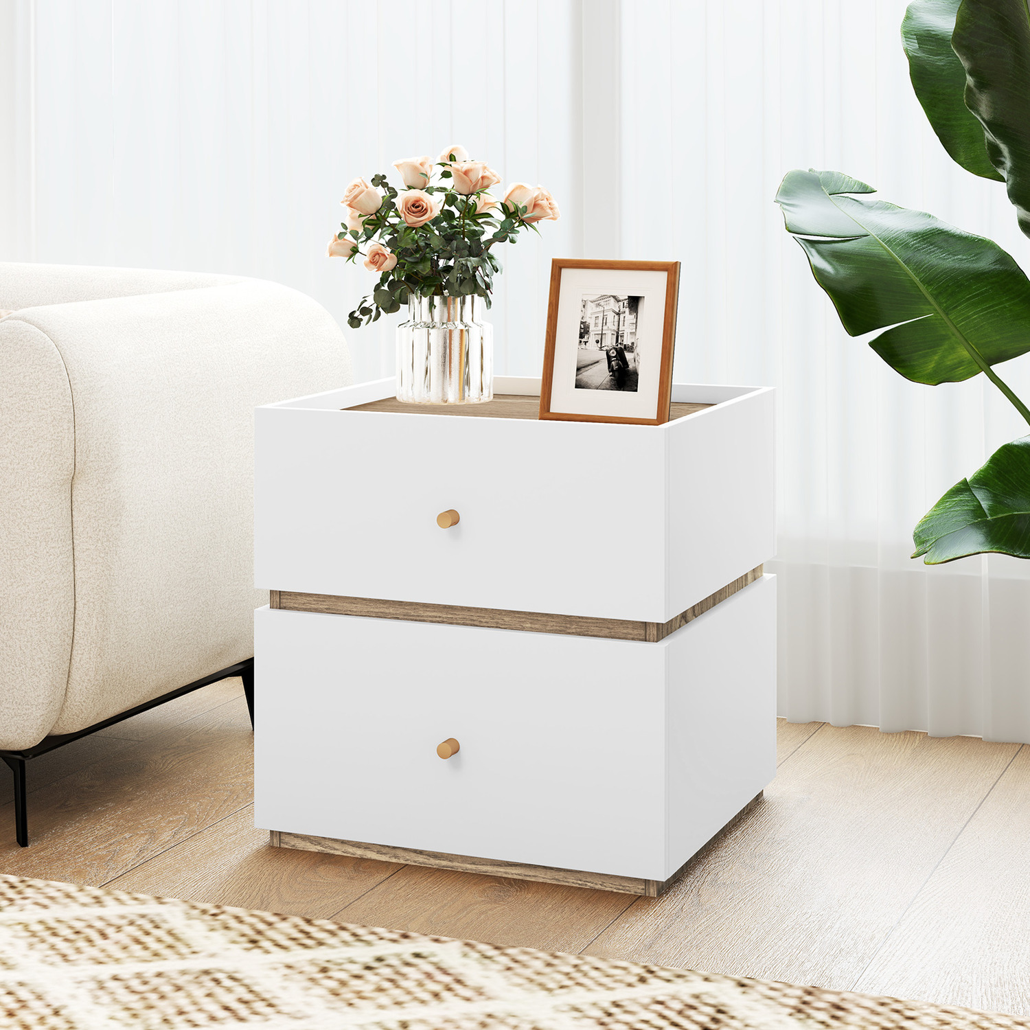 2-drawer Nightstand Bedside Table - White