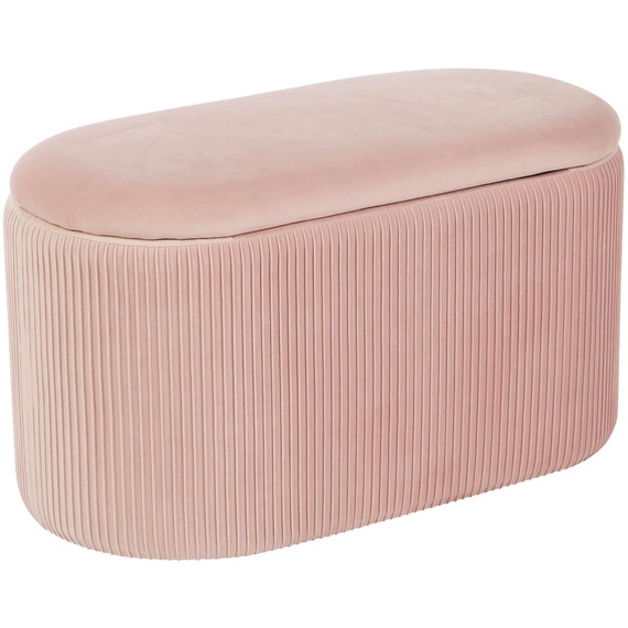 Aurora Velvet Pleated Design Oval Storage Ottoman