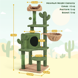 Green / Particle Board, Fabric, Plush, Sisal Cactus Cat Tree with Natural Sisal shot 7257588