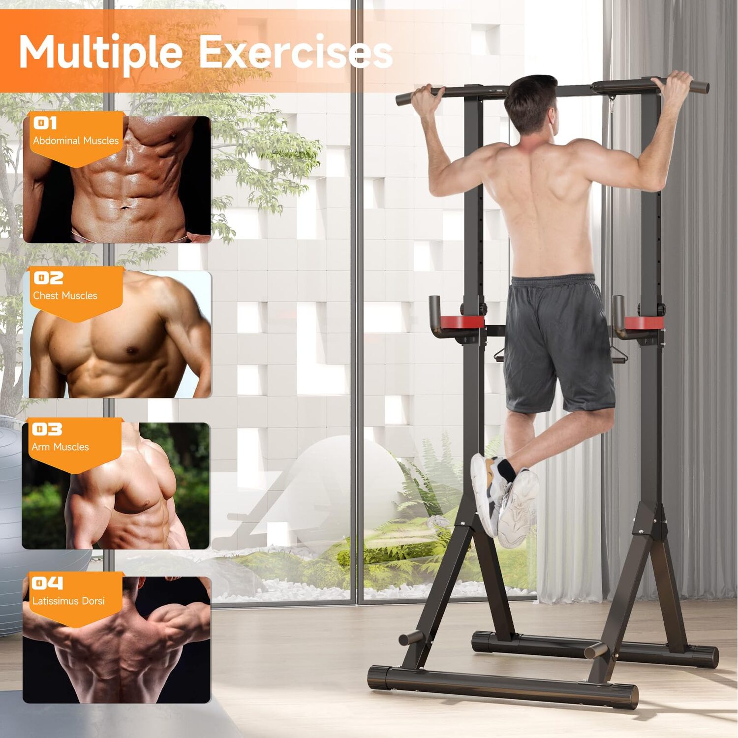 Exercise Tower Adjustable Height Multi-Function Power Tower