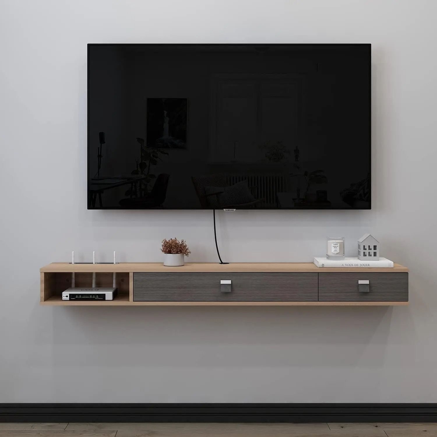 120cm Floating Shelves With 2 Doors Modern Entertainment Media Console - Brown