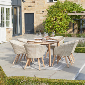 Outdoor 6 Seater Natural Acacia Wood Rattan Dining Set