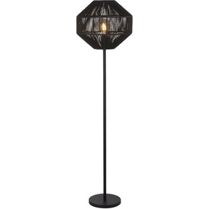 Wicker Floor Lamp Matt Black Metal and Black Rope Shade