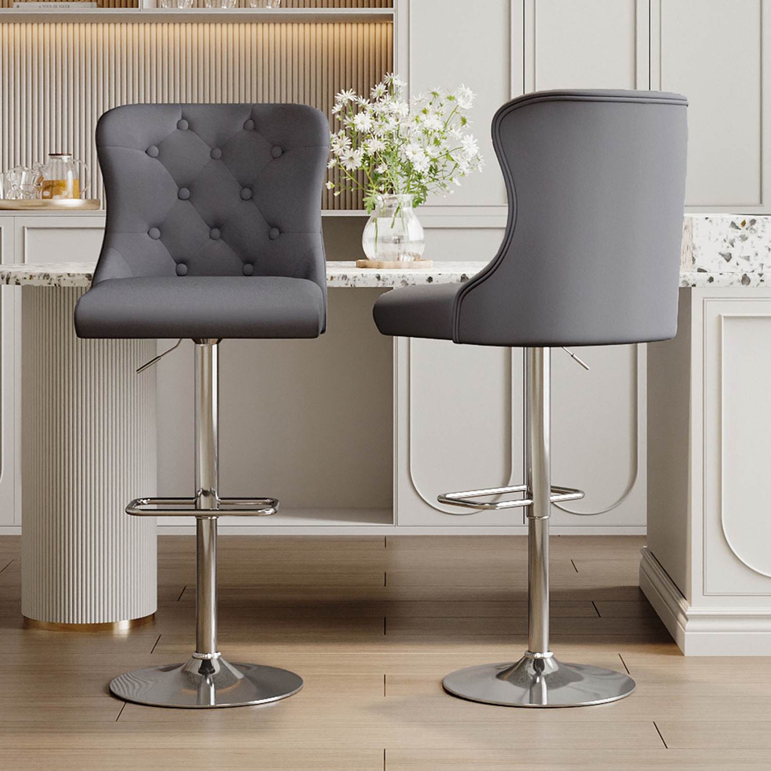 Button Back Stools Button Seat Back Velvet Bar Stools Set of 2