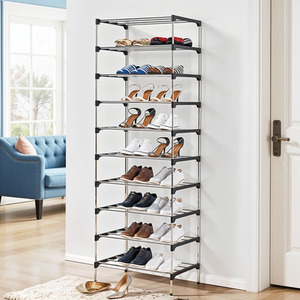 Livingandhome 10-Tier Metal Shoe Rack with Detachable Shelves