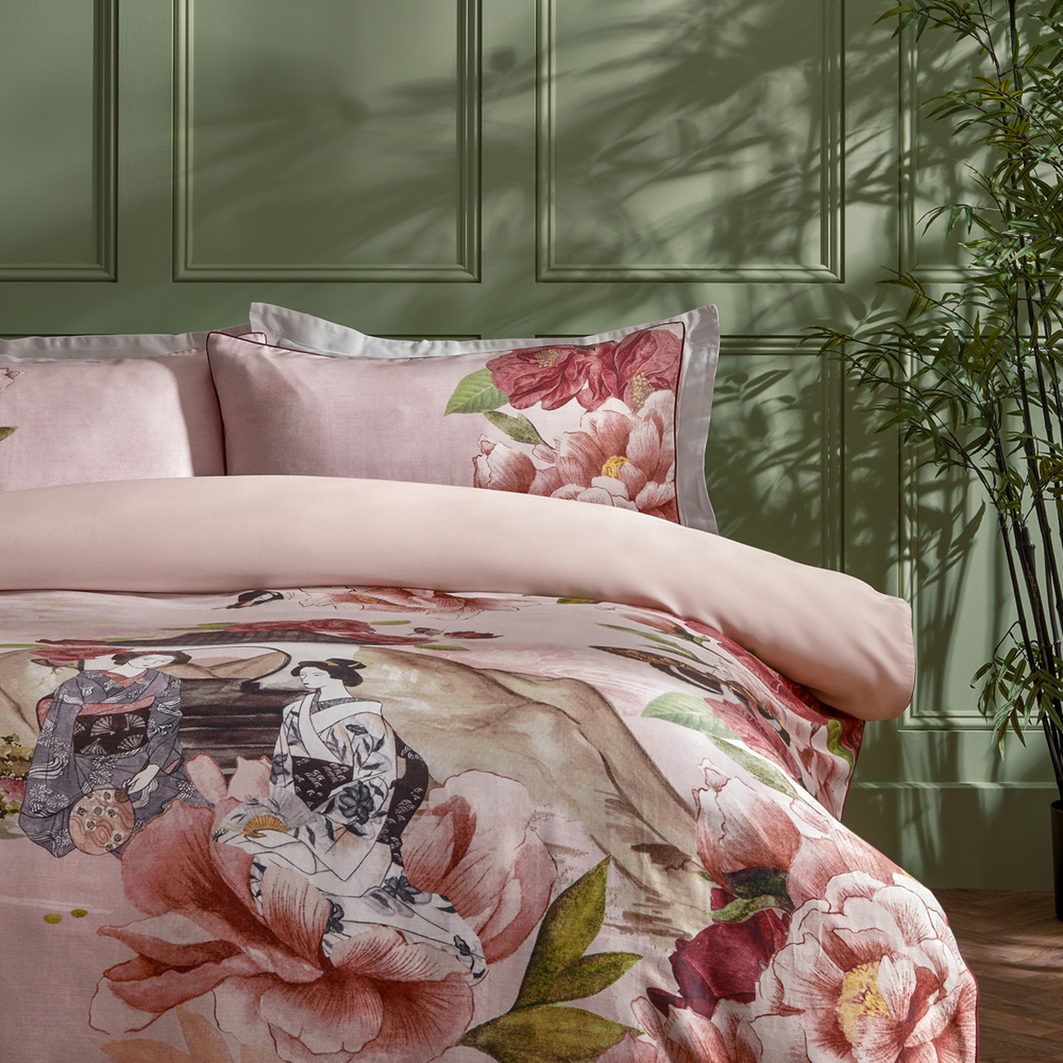 Geisha Cotton Duvet Cover Set - Blush Double
