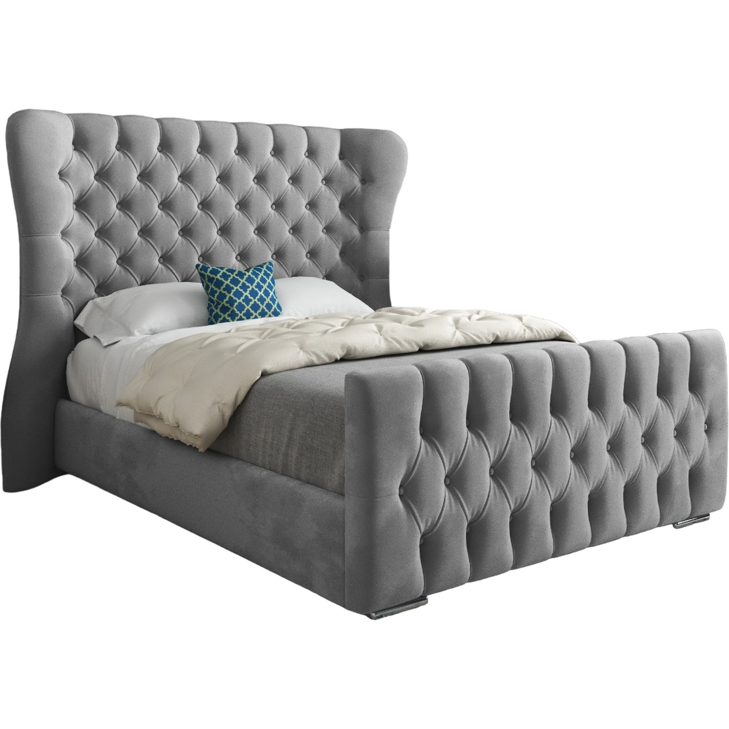 Lika Soft Velvet Upholstered Wide Curved Winged Bed Frame - Grey Small Single