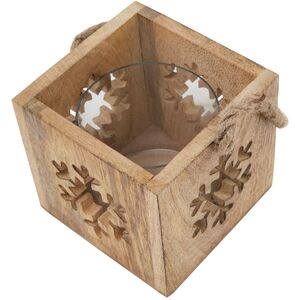 Rustic Wooden Snowflake Tealight Candle Holder