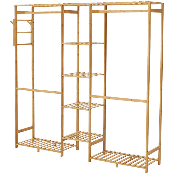 Livingandhome Wooden Clothes Rack with Side Hooks