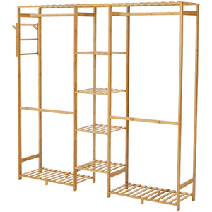Livingandhome Wooden Clothes Rack with Side Hooks