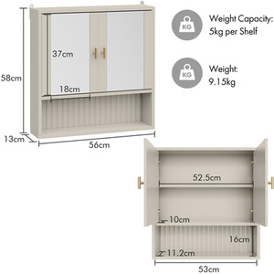 Victoria Bathroom Mirror Cabinet Wall Mounted with Storage