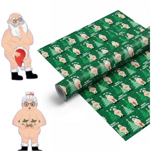 Green Rude Santa Funny Christmas Wrapping Paper Roll Novelty 15m x 50cm