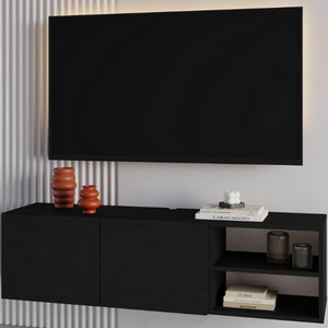 Black Wood Decortie Modern Floating TV Stand for 50 Inch TVs shot 11290210