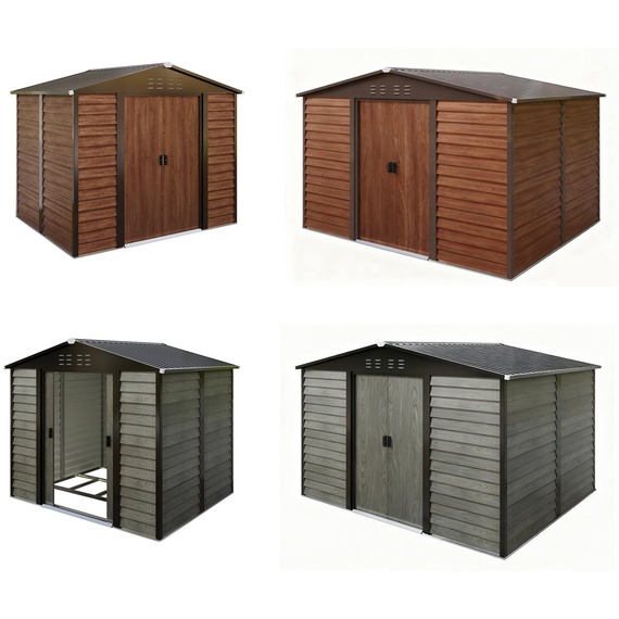 BIRCHTREE Metal Garden Shed Wood Grain Outdoor Storage Box Tool House Bike Shed