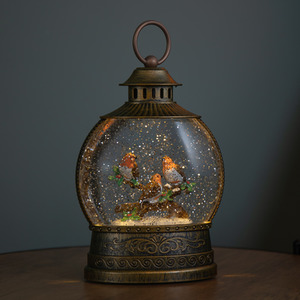 Dual Powered Antique Gold Christmas Robin Water Spinner