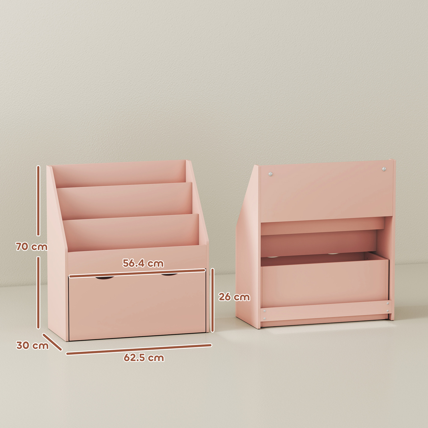 Aiyaplay Kids Bookcase With 3 Tier Shelves And Drawer - Pink