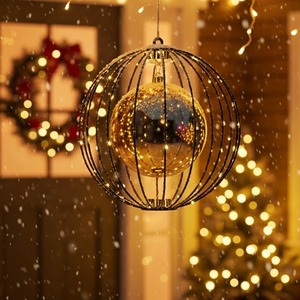 Black Christmas LED Ball Light Metal Ball With Gold Bauble 38cm