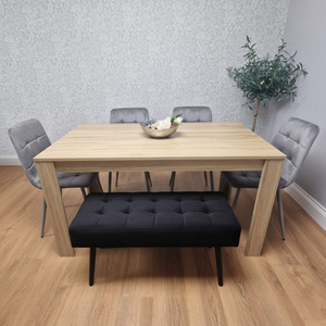 Grey Wooden Dining Table Set 4 Grey Chairs and 1 Bench - Kitchen Room ...