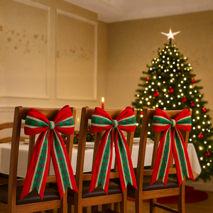 3pc Christmas Dining Chair Bow Set Red Green