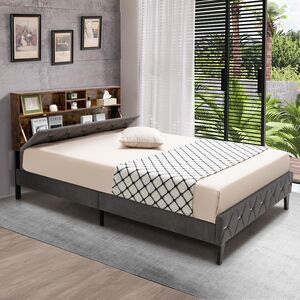 Upholstered Platform Bed with Storage Headboard