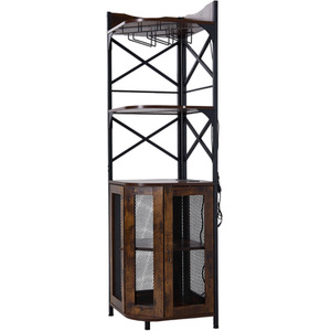 Dark Brown & Black / Dark Brown & Black 5-Tier Corner Bar Cabinet with Built-In Power Outlet shot 11674114