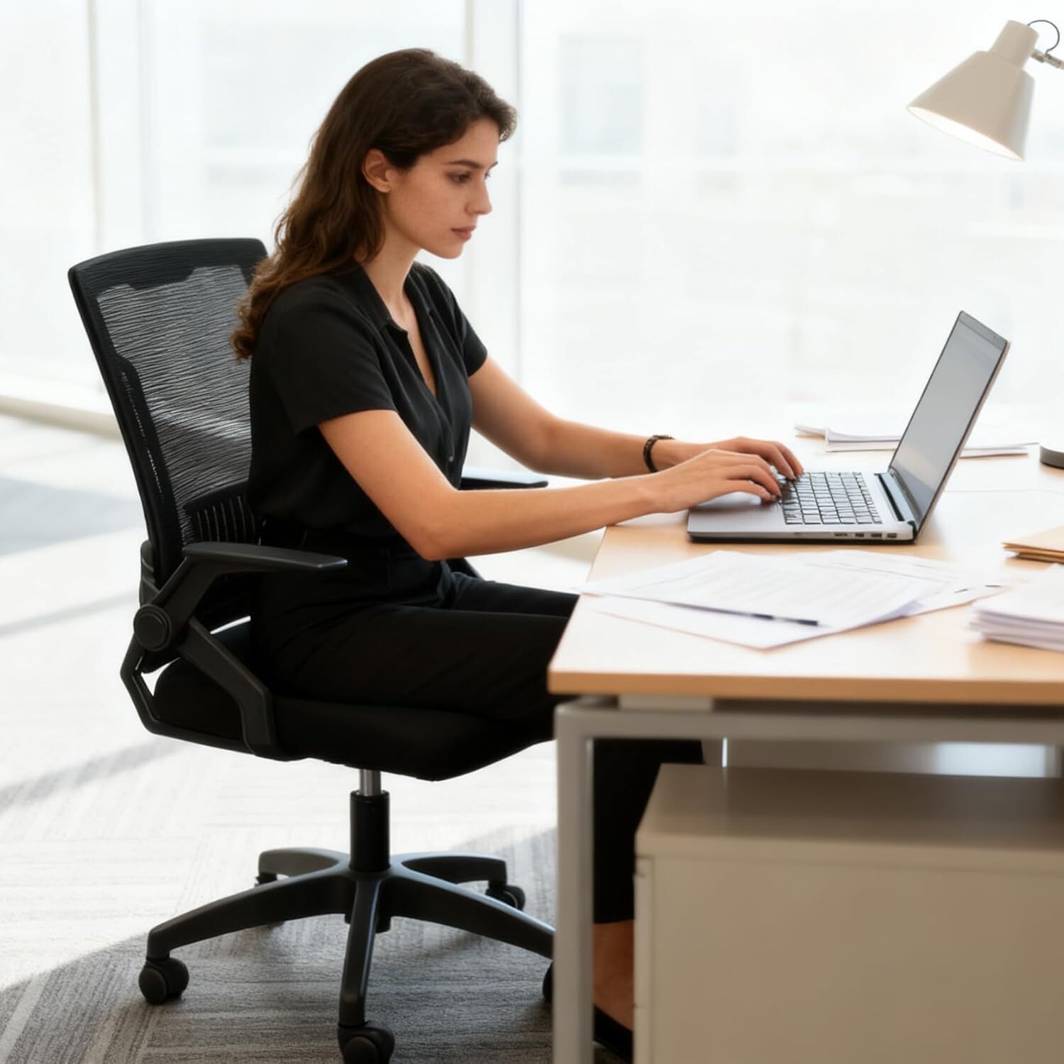 Alivio Mesh Office Chair With Flip-up Armrests - Black