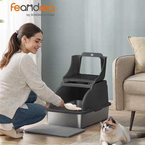 Stainless Steel Cat Litter Box with Flip Lid,XL Litter Box,Black