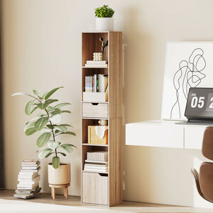HOMCOM 6 Tier Bookcase Narrow Bookshelf with Storage