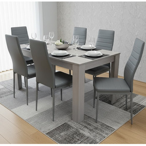 Modern Dining Table Set With 6 Grey Chairs Dining Room Furniture