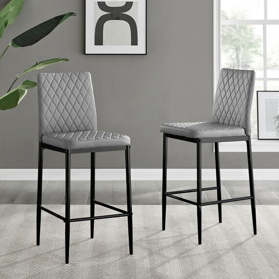 Milan Faux Milan Faux Leather Bar Stools with Black Legs Pack of 2