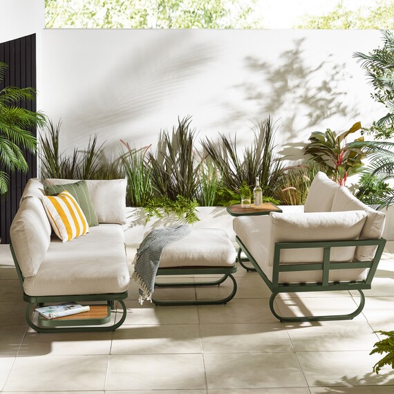 Capri Green Metal Cream Garden Corner Sofa Set