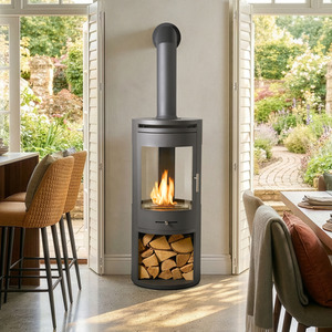 OKO S7 Bio Ethanol Panoramic Stove with Extra Tall Angled Metal Stove Pipe