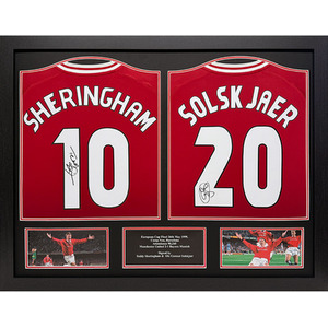 Solskjaer and Sheringham Framed Double Signed Shirt display
