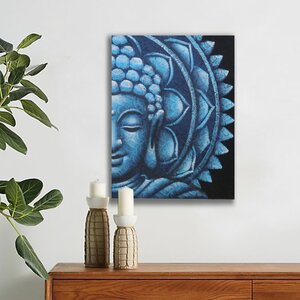 Blue Half Buddha Mandala Wall Art 60x80cm - Handcrafted by Balinese Artisans