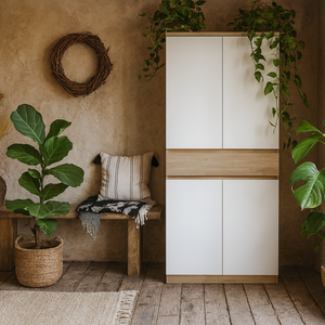 Budapest 4-Door Shoe Cabinet in White and Natural Oak Effect