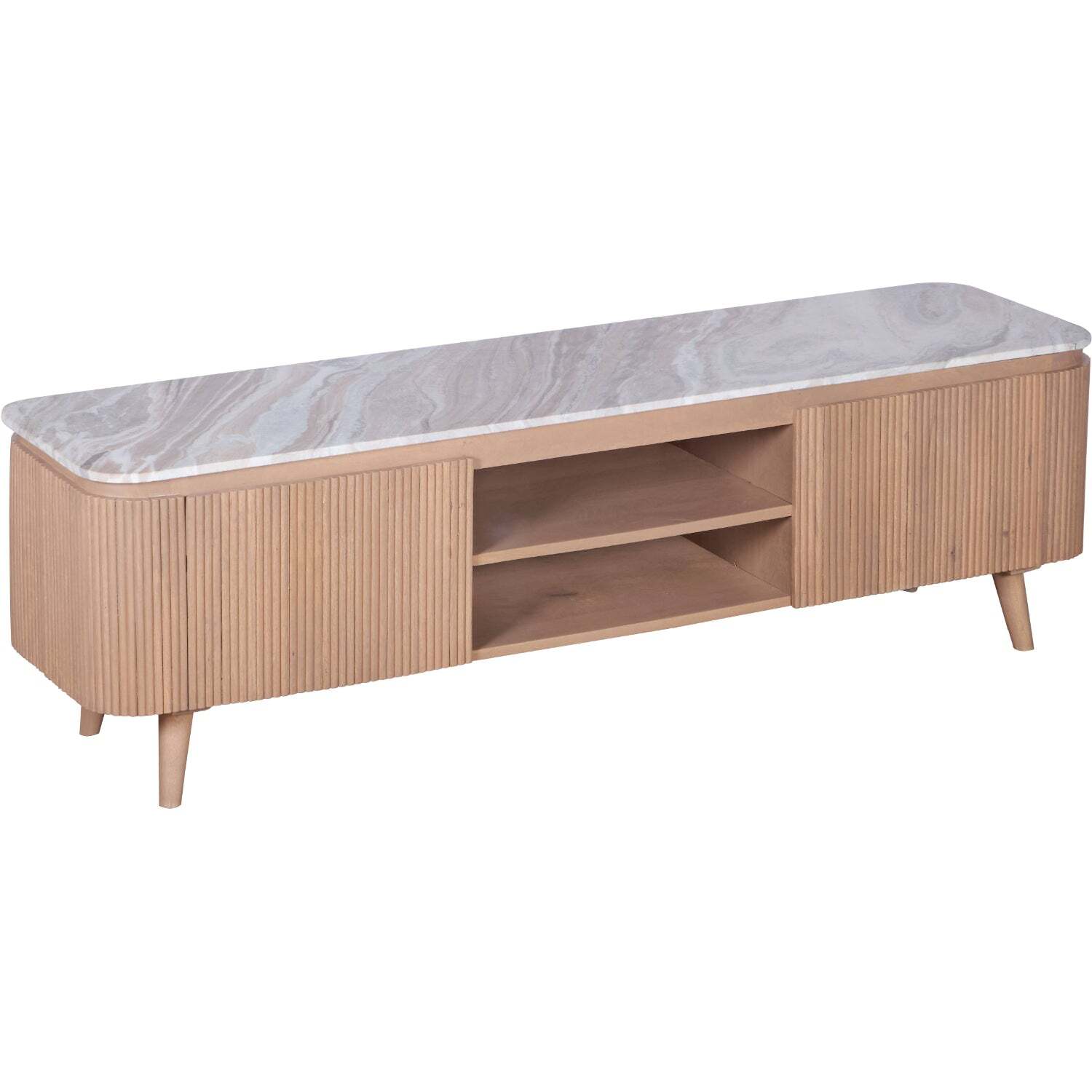 Boston Natural Oak and Brown Marble 2-Door TV Unit - Brown