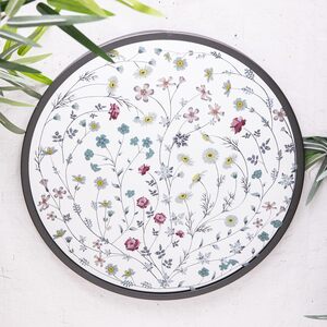 Metal Framed Garden Mirror Round Meadow Flowers Floral Wall Art  50 cms