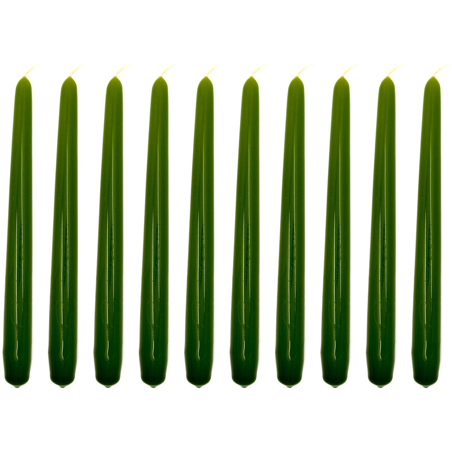 Tapered Dinner Candles, Pack of 10, Unscented, 24 cm - Ecru Matt Finish - Olive Varnished