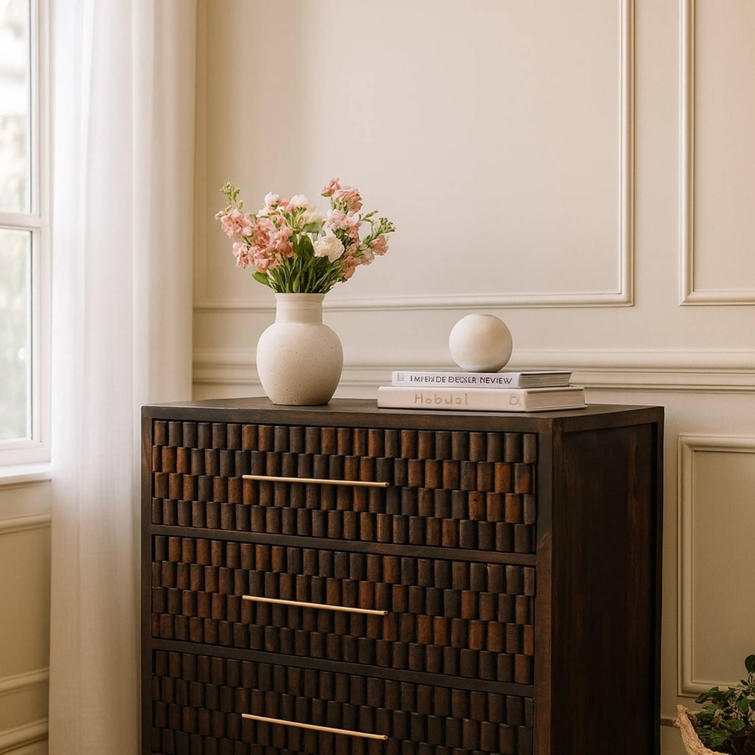 Solid Wood Cadiz Carved Drawer Chest - Brown